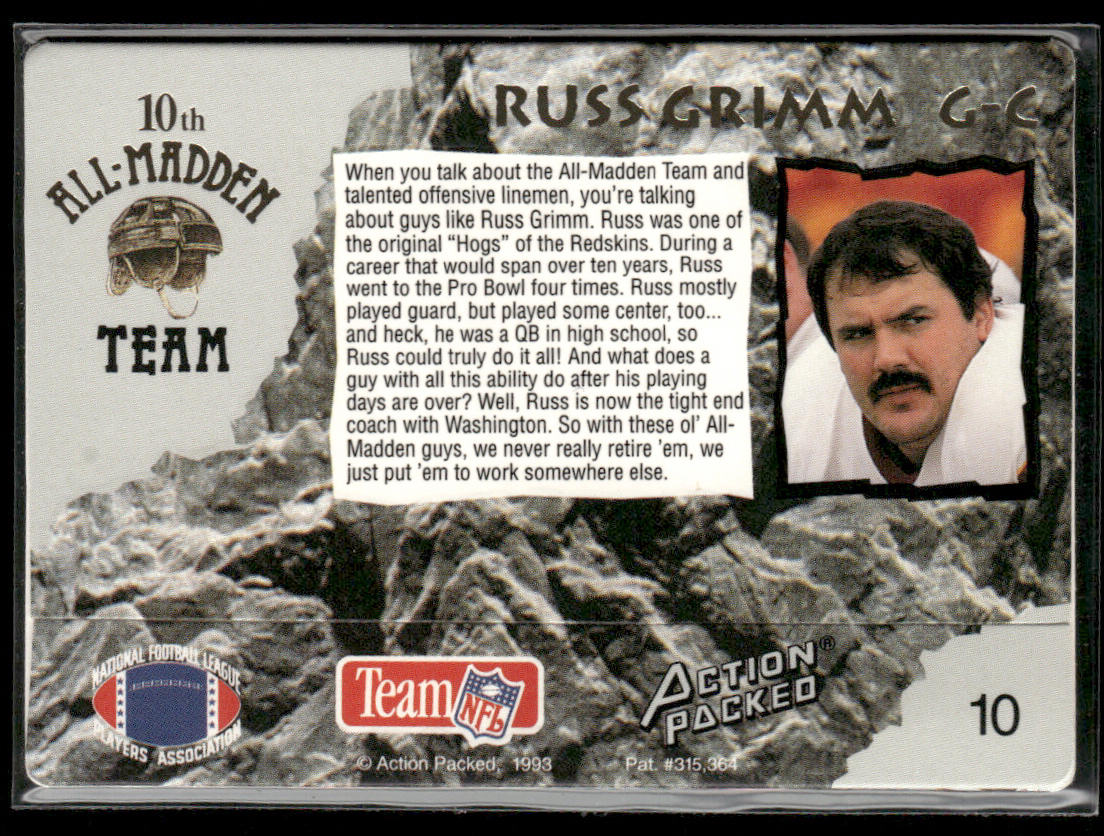 Russ Grimm 1993 Action Packed All-Madden #10 Washington Redskins