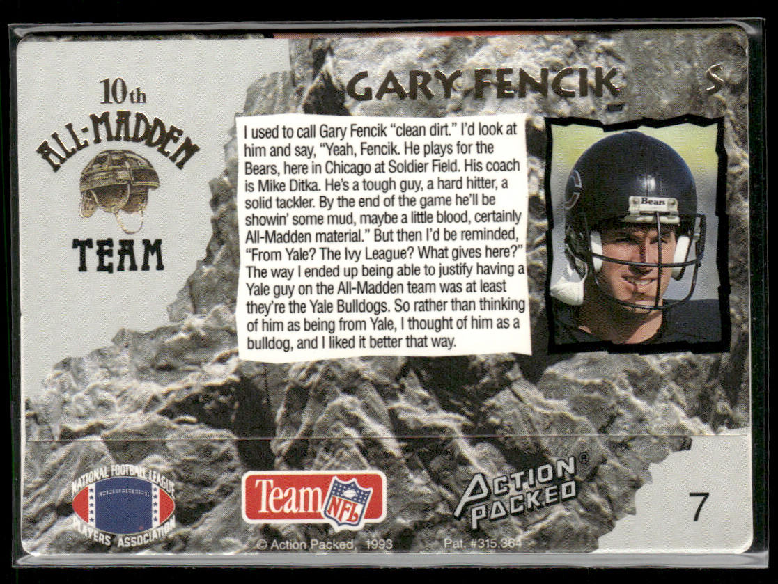 Gary Fencik 1993 Action Packed All-Madden #7 Chicago Bears