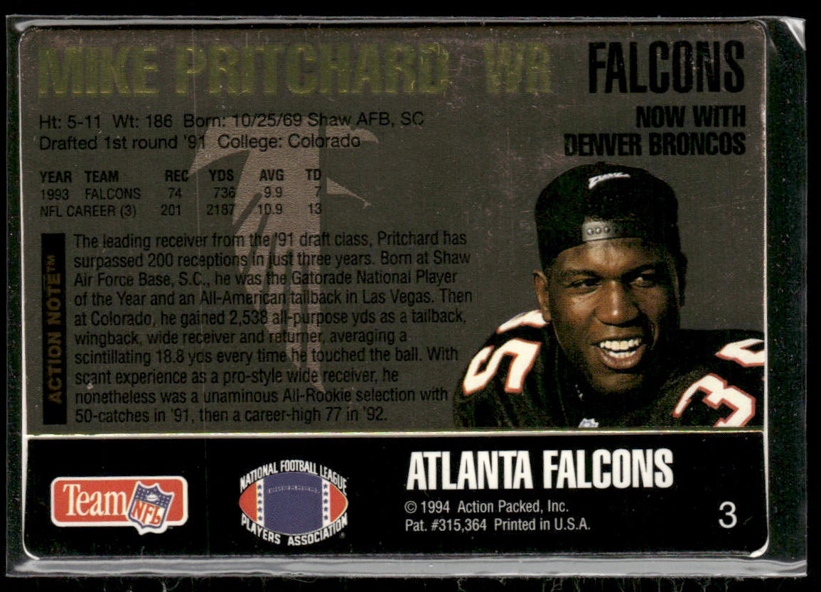 Mike Pritchard 1994 Action Packed #3 Atlanta Falcons