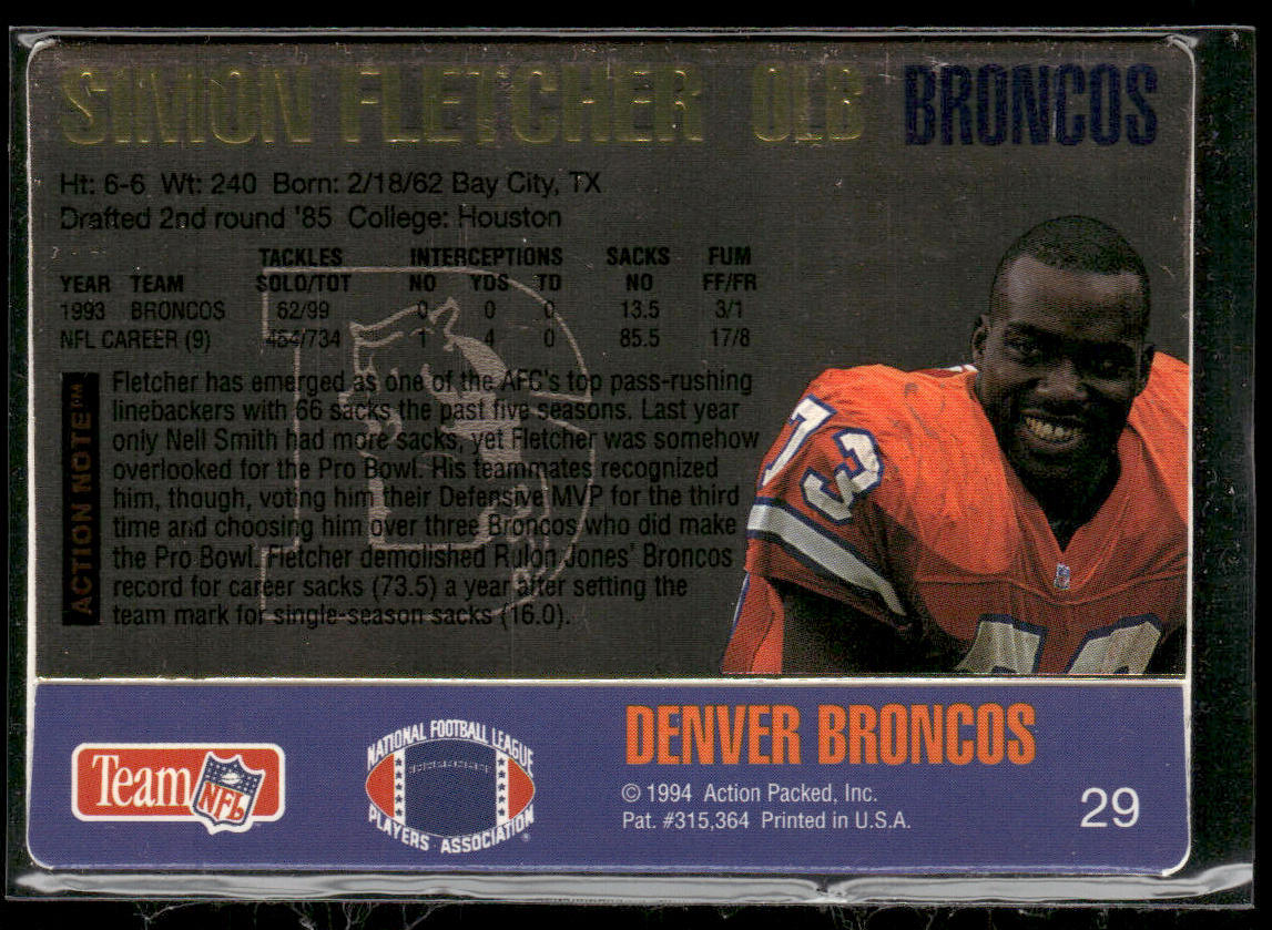 Simon Fletcher 1994 Action Packed #29 Denver Broncos