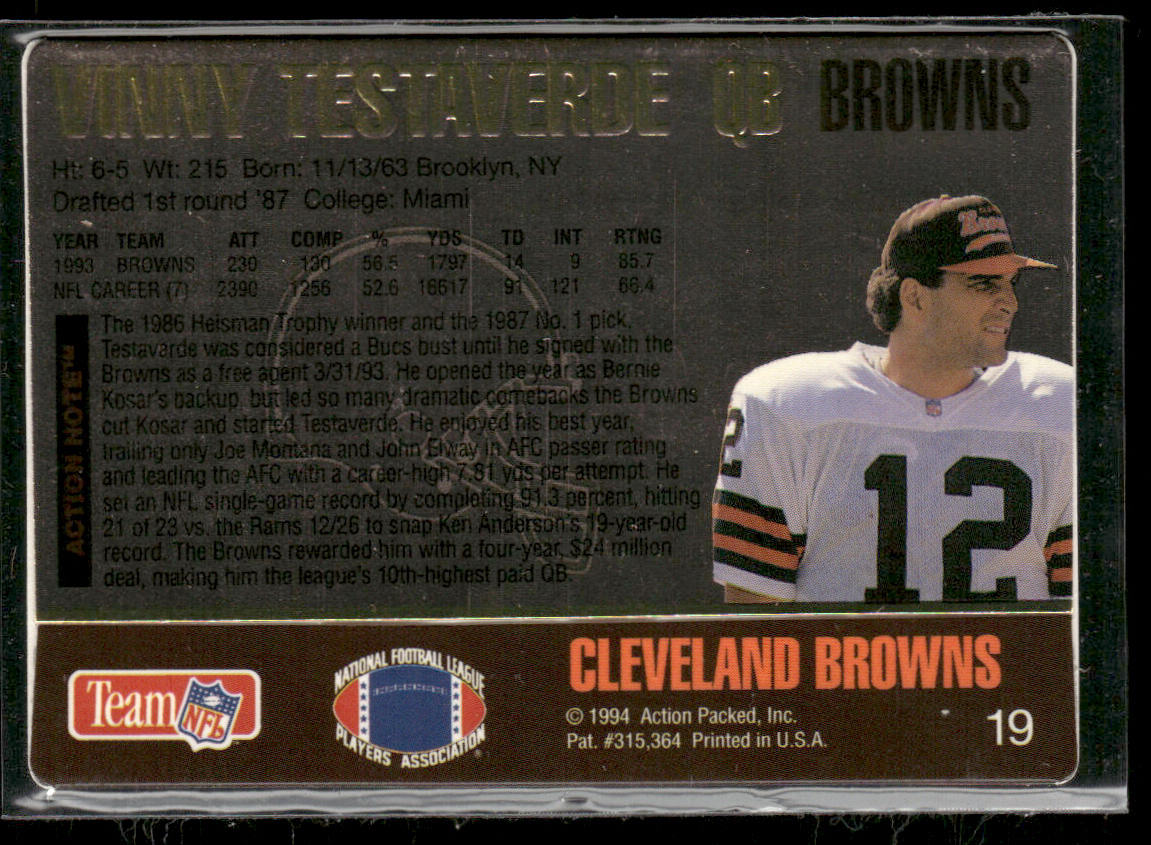 Vinny Testaverde 1994 Action Packed #19 Cleveland Browns