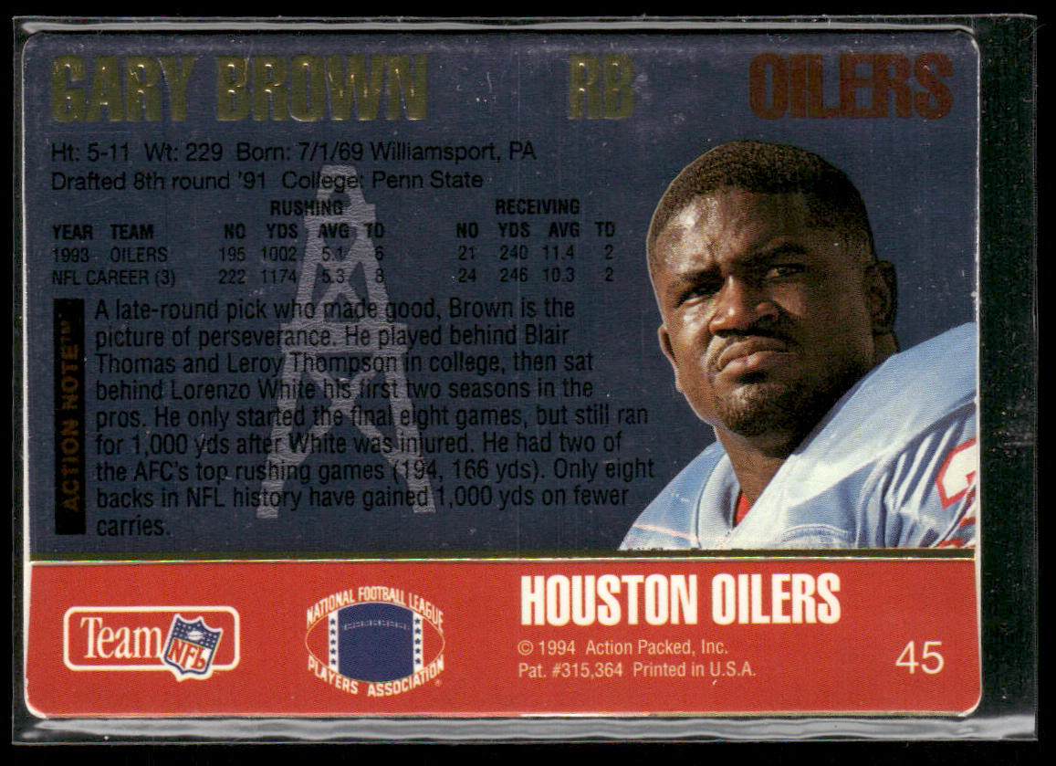Gary Brown 1994 Action Packed #45 Houston Oilers