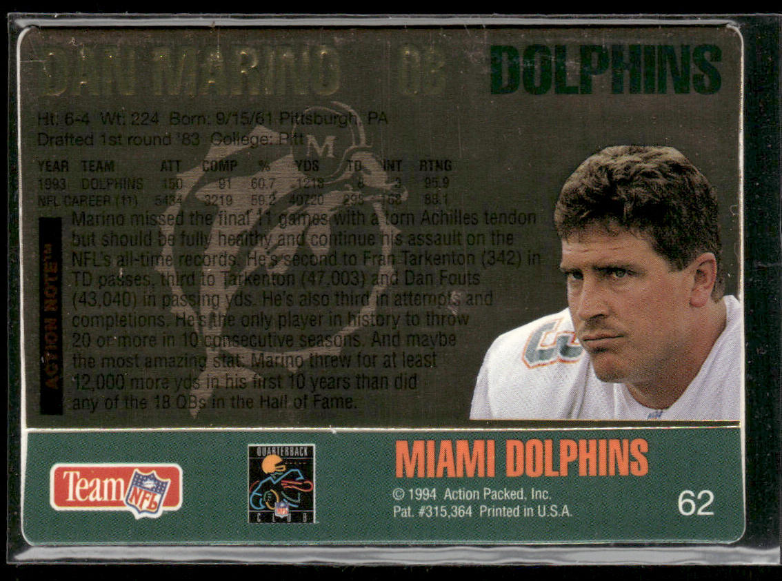 Dan Marino 1994 Action Packed #62 Miami Dolphins