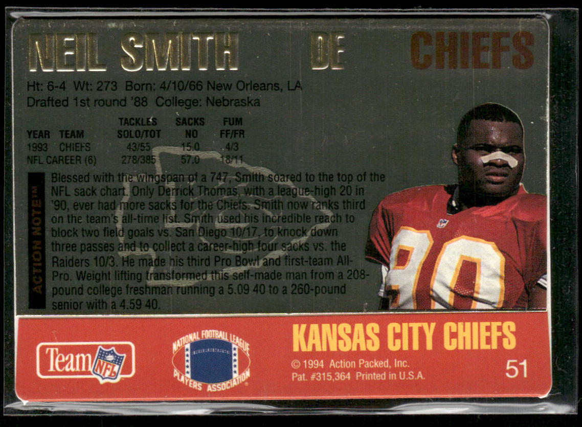 Neil Smith 1994 Action Packed #51 Kansas City Chiefs