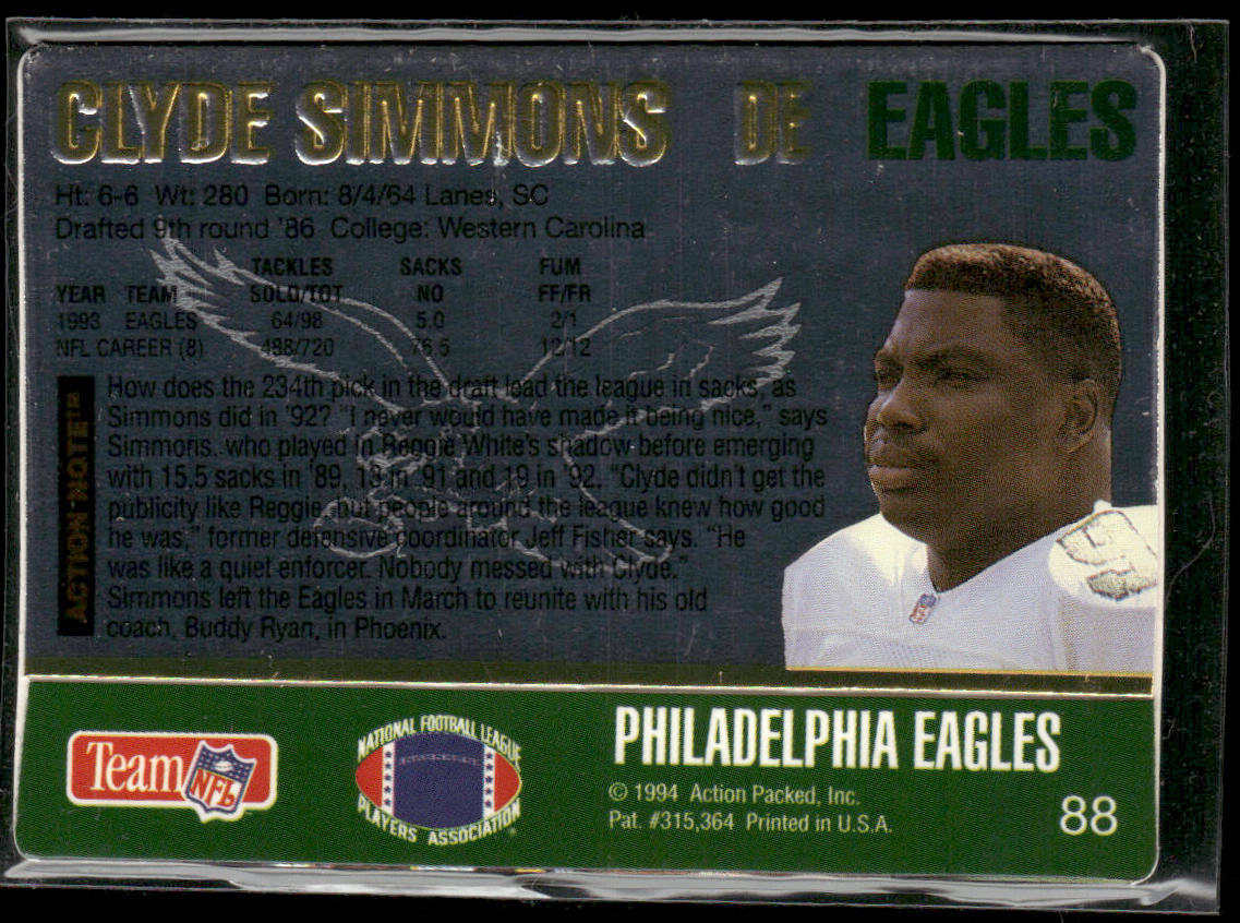 Clyde Simmons 1994 Action Packed #88 Philadelphia Eagles