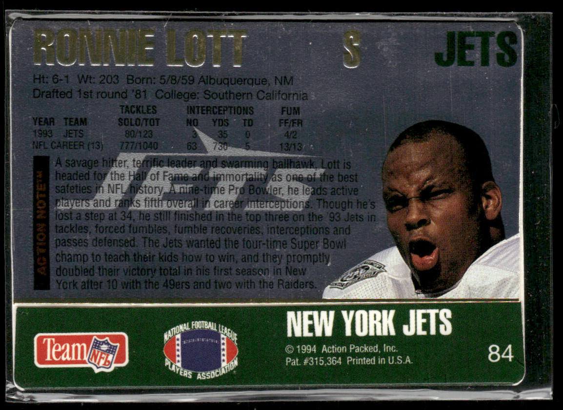Ronnie Lott 1994 Action Packed #84 New York Jets