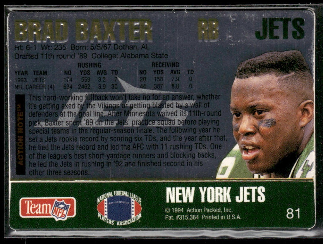 Brad Baxter 1994 Action Packed #81 New York Jets