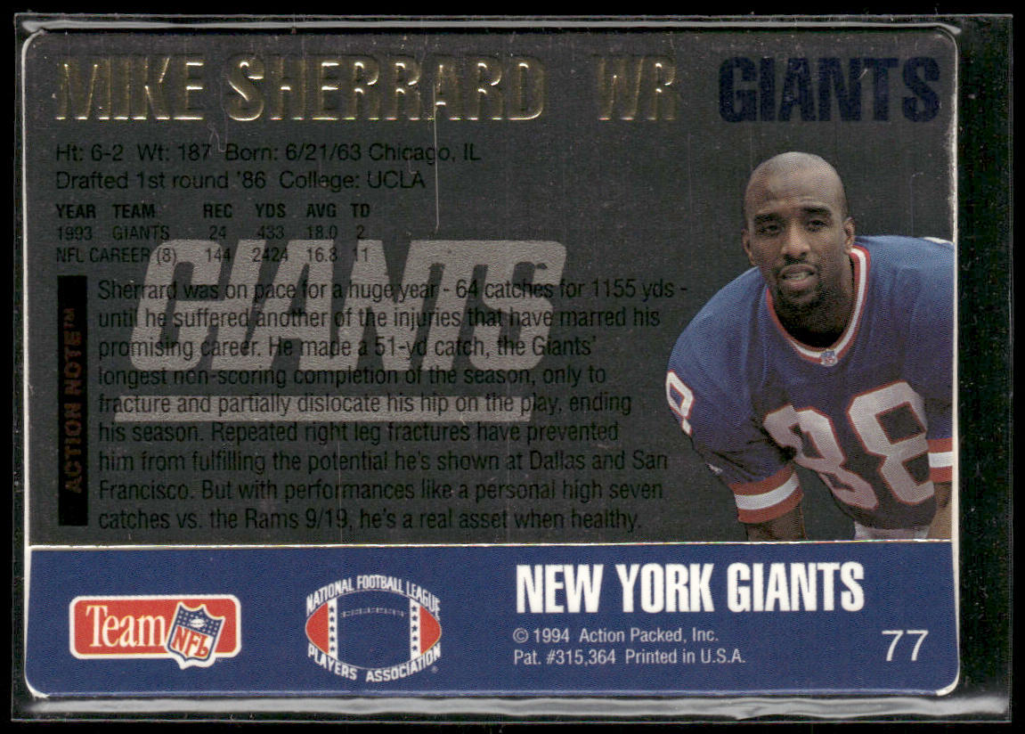 Mike Sherrard 1994 Action Packed #77 New York Giants