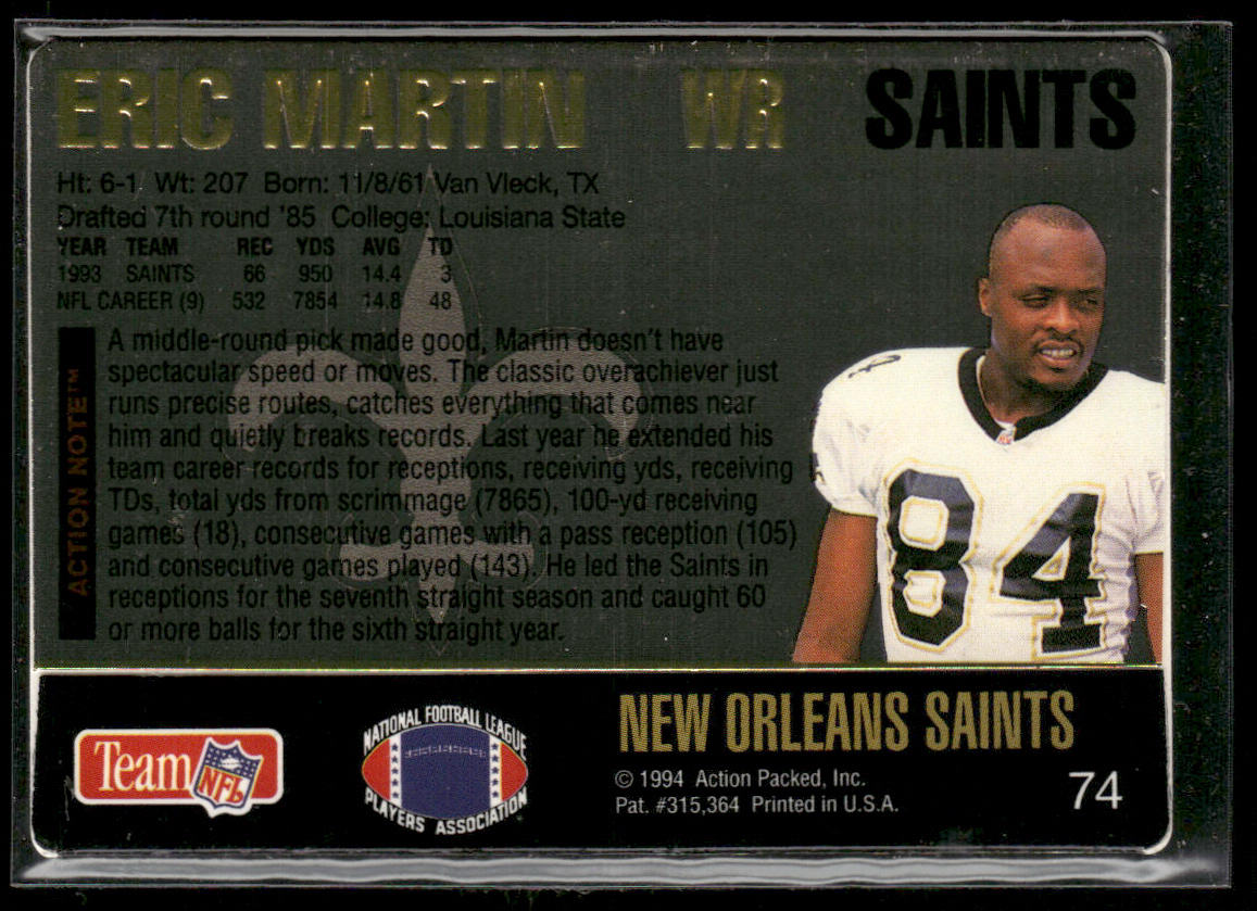 Eric Martin 1994 Action Packed #74 New Orleans Saints
