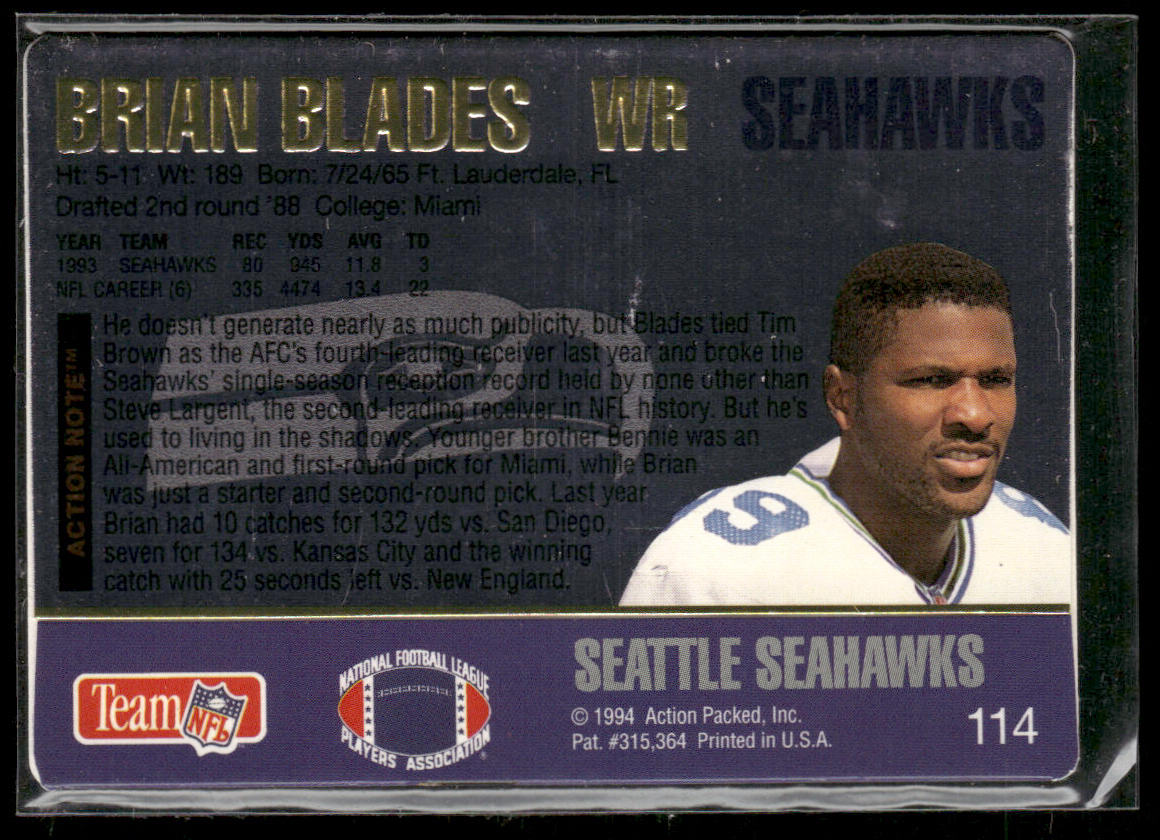 Brian Blades 1994 Action Packed #114 Seattle Seahawks