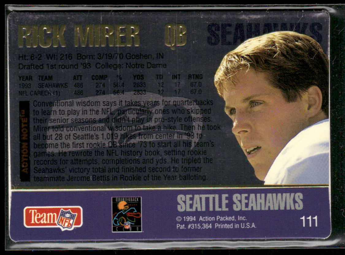 Rick Mirer 1994 Action Packed #111 Seattle Seahawks