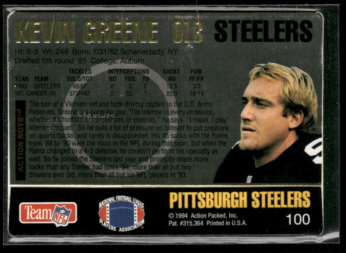 Kevin Greene 1994 Action Packed #100 Pittsburgh Steelers