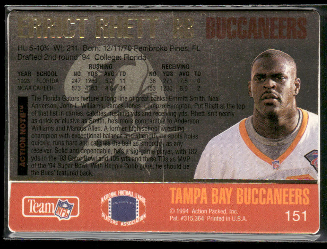 Errict Rhett 1994 Action Packed #151 RC Tampa Bay Buccaneers