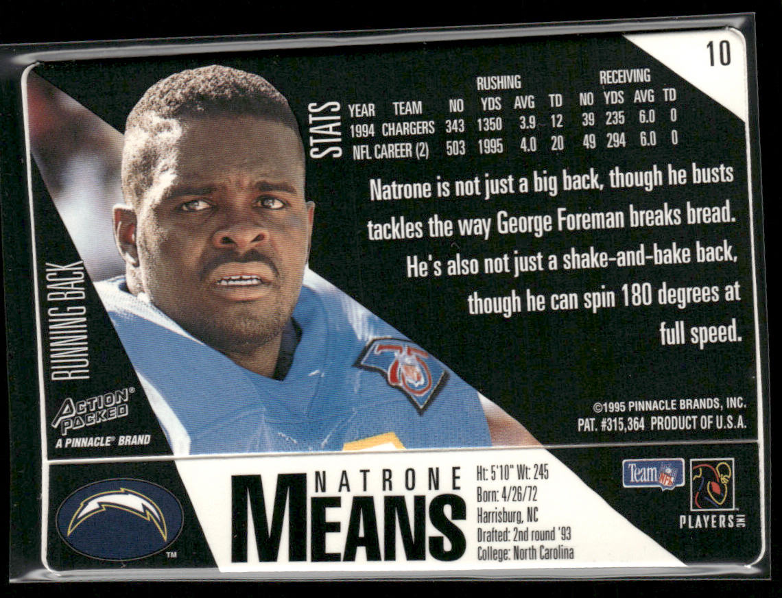 Natrone Means 1995 Action Packed #10 San Diego Chargers