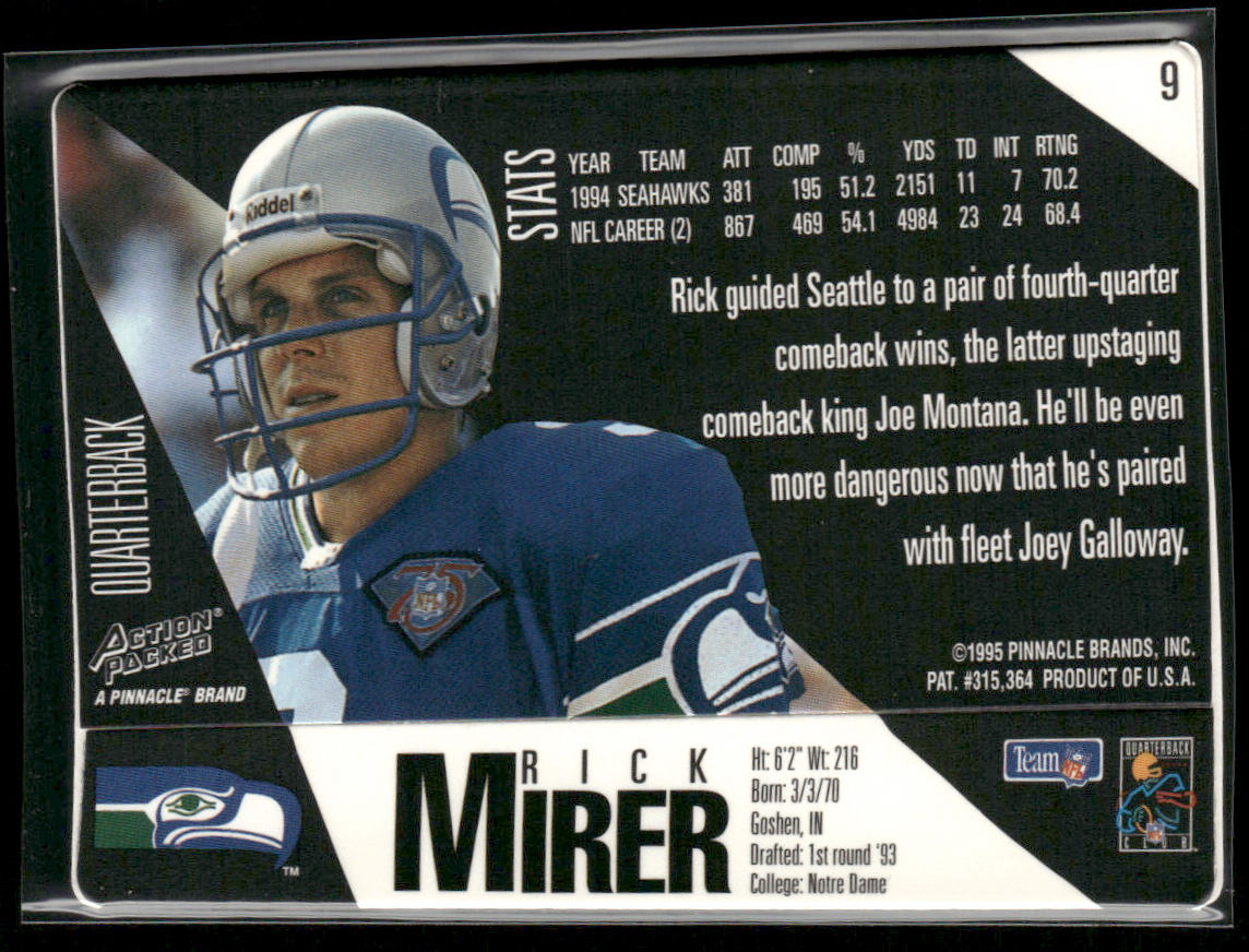 Rick Mirer 1995 Action Packed #9 Seattle Seahawks