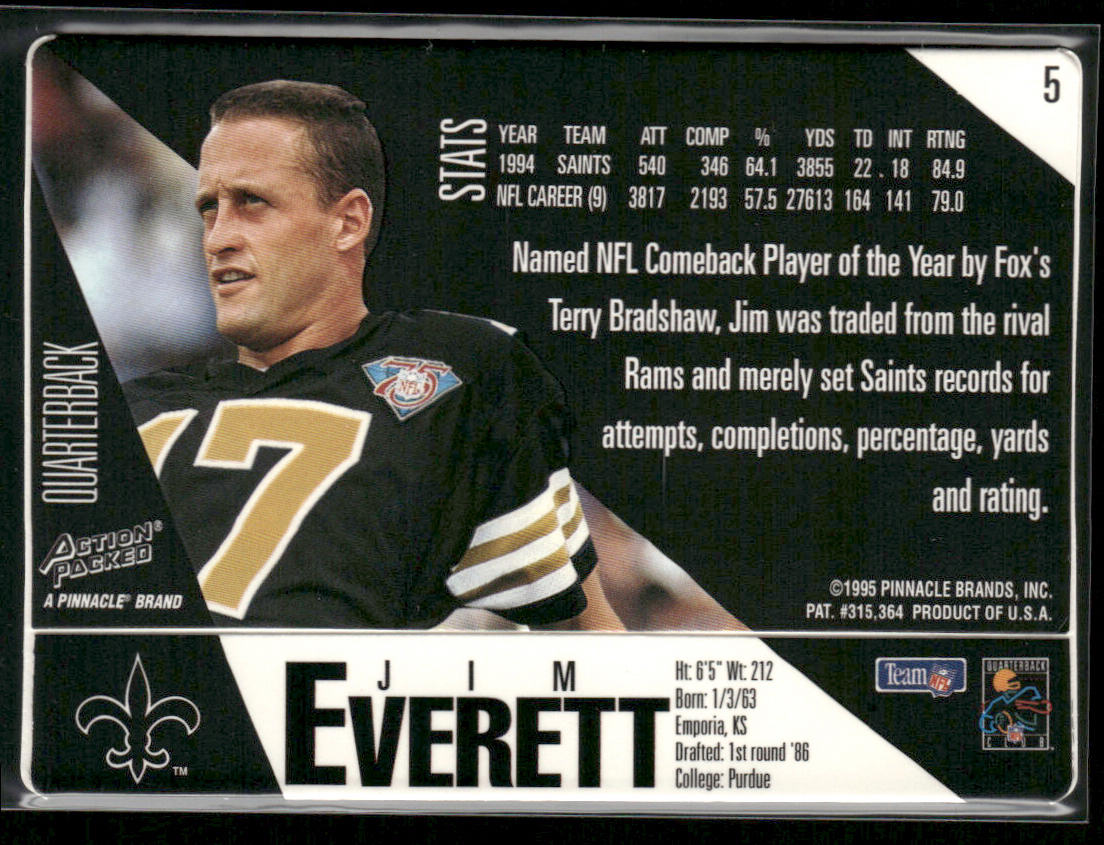 Jim Everett 1995 Action Packed #5 New Orleans Saints
