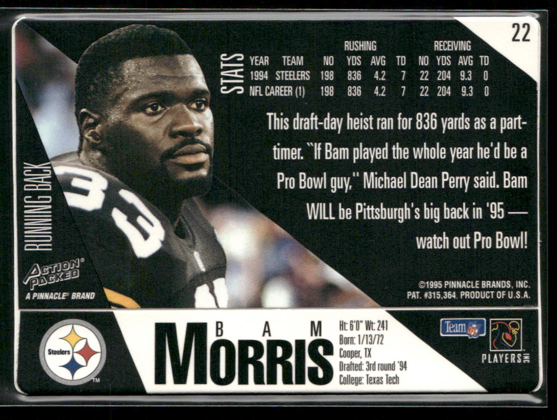 Bam Morris 1995 Action Packed #22 Pittsburgh Steelers