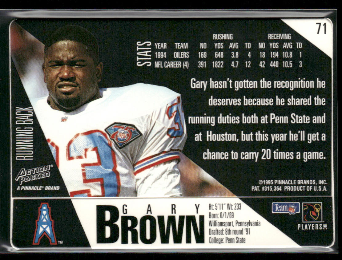 Gary Brown 1995 Action Packed #71 Houston Oilers