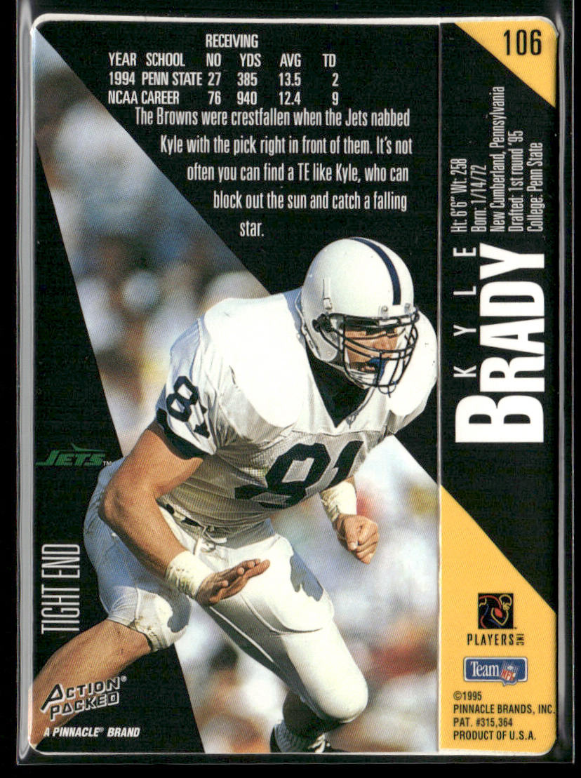 Kyle Brady 1995 Action Packed #106 RC New York Jets