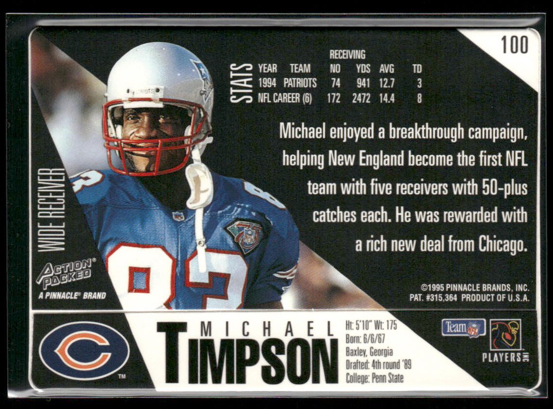 Michael Timpson 1995 Action Packed #100 Chicago Bears