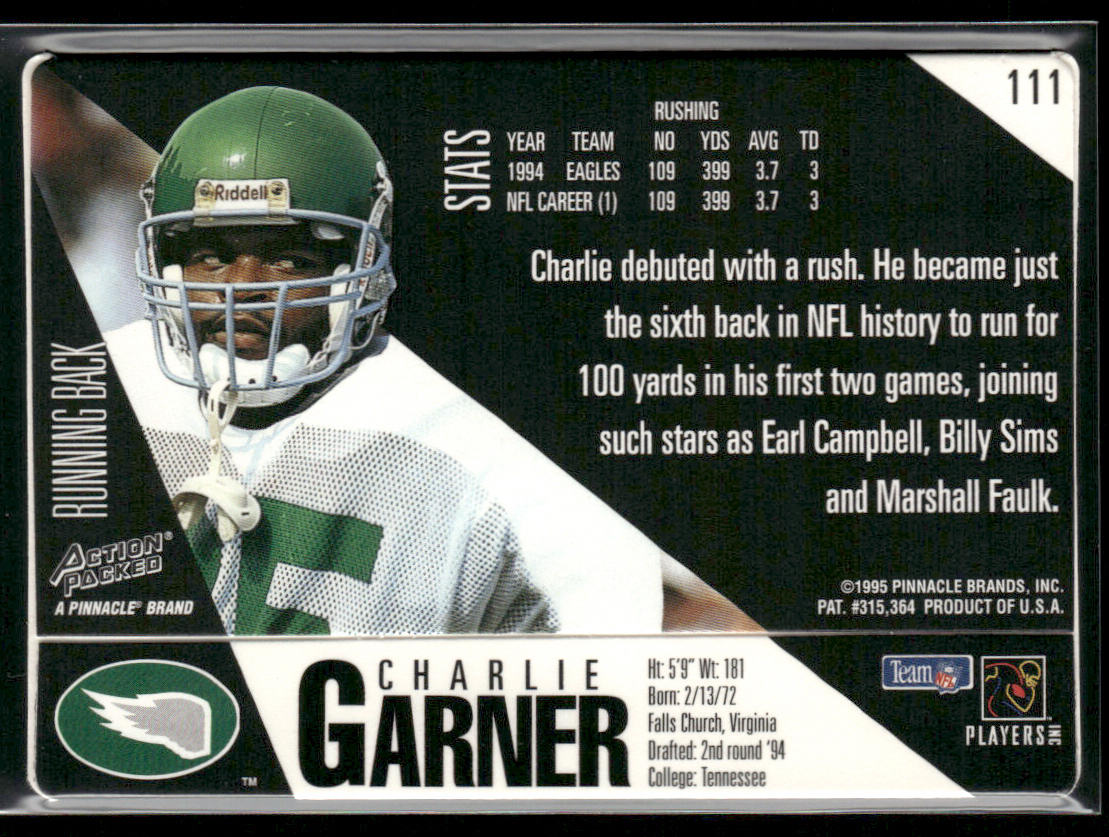 Charlie Garner 1995 Action Packed #111 Philadelphia Eagles