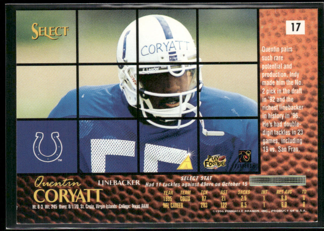 Quentin Coryatt 1996 Select #17 Indianapolis Colts