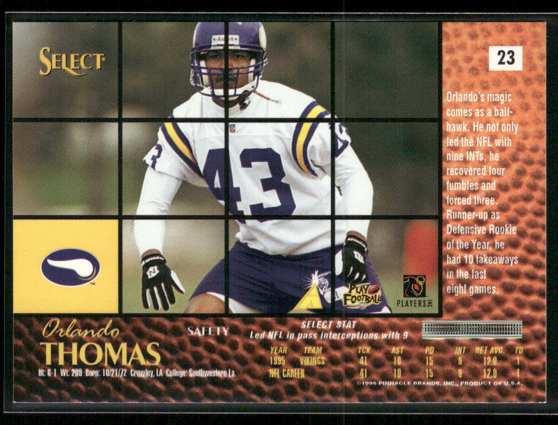 Orlando Thomas 1996 Select #23 Minnesota Vikings