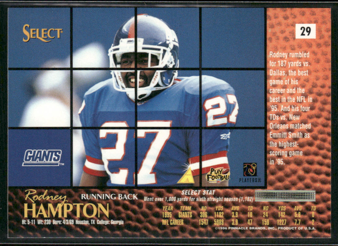 Rodney Hampton 1996 Select #29 New York Giants