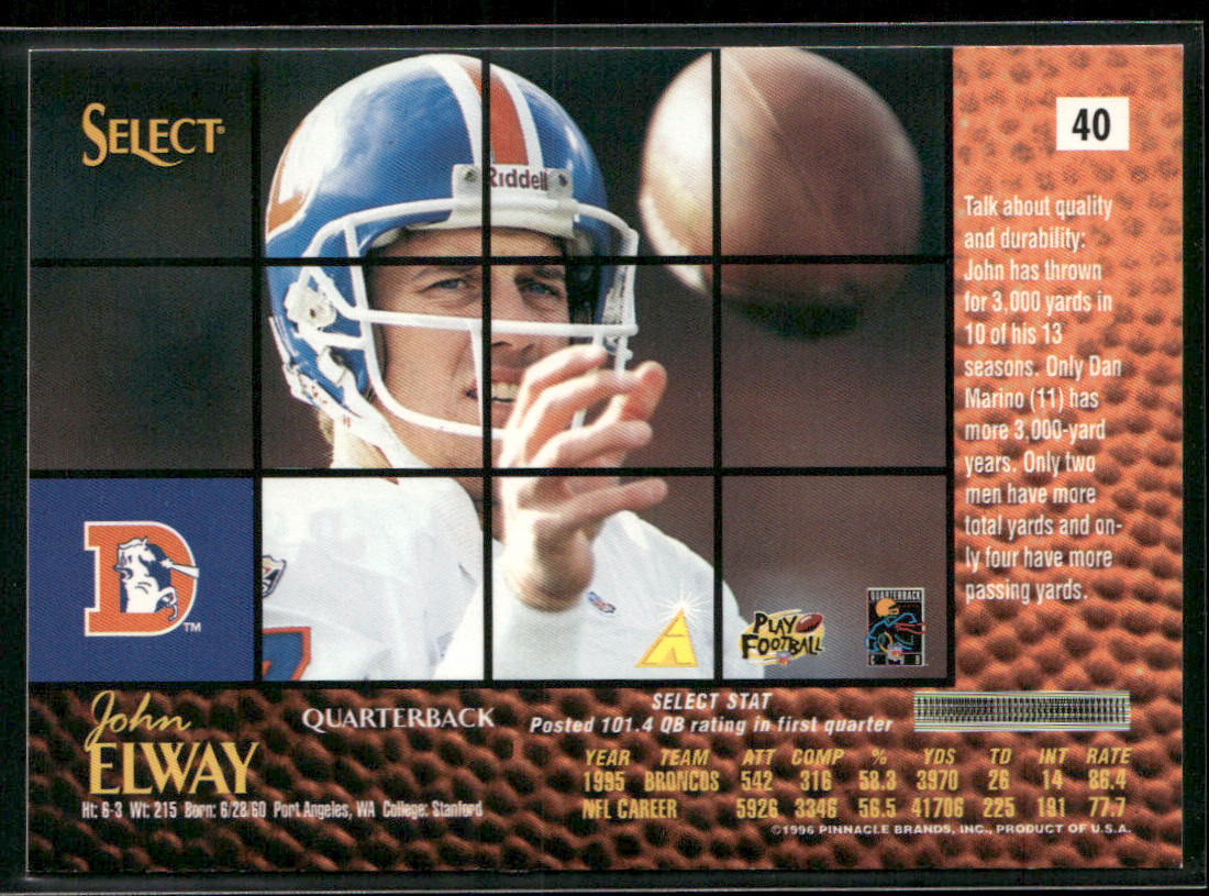 John Elway 1996 Select #40 Denver Broncos