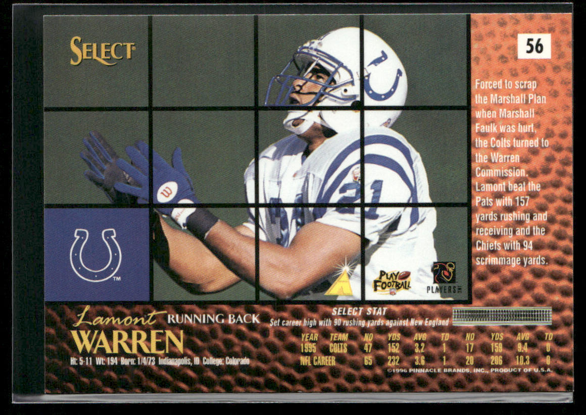 Lamont Warren 1996 Select #56 Indianapolis Colts