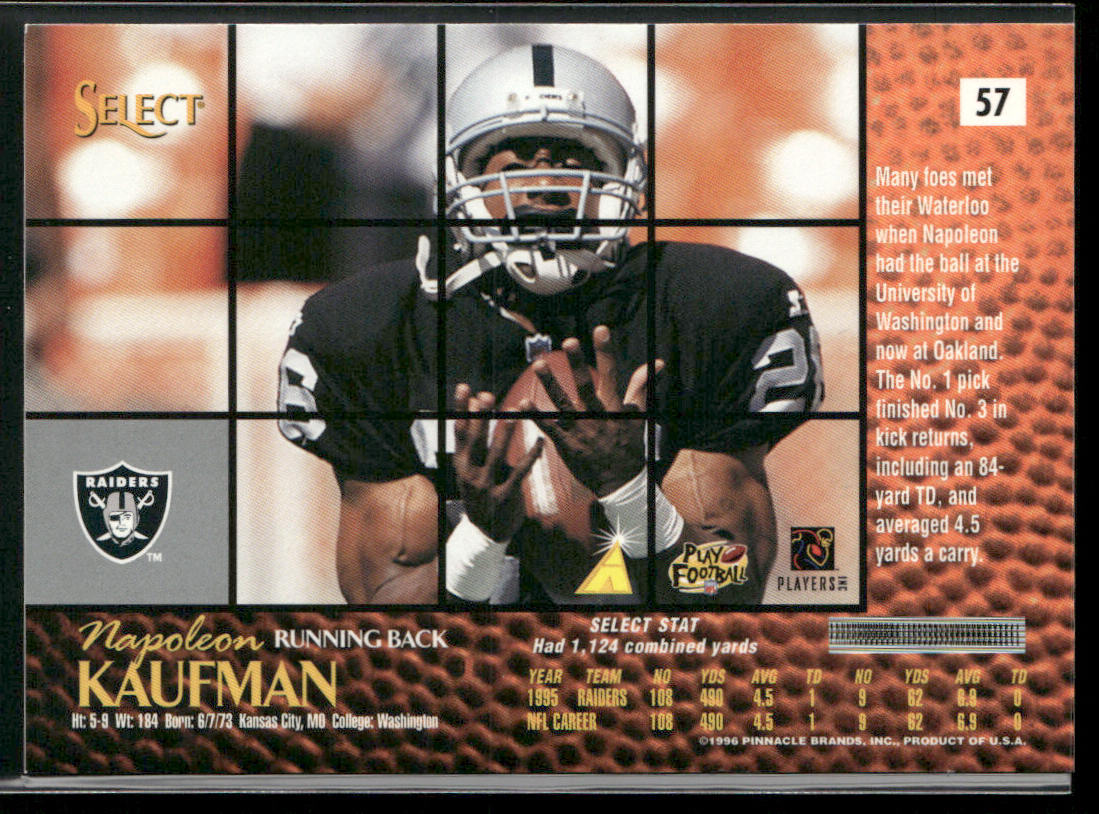 Napoleon Kaufman 1996 Select #57 Oakland Raiders