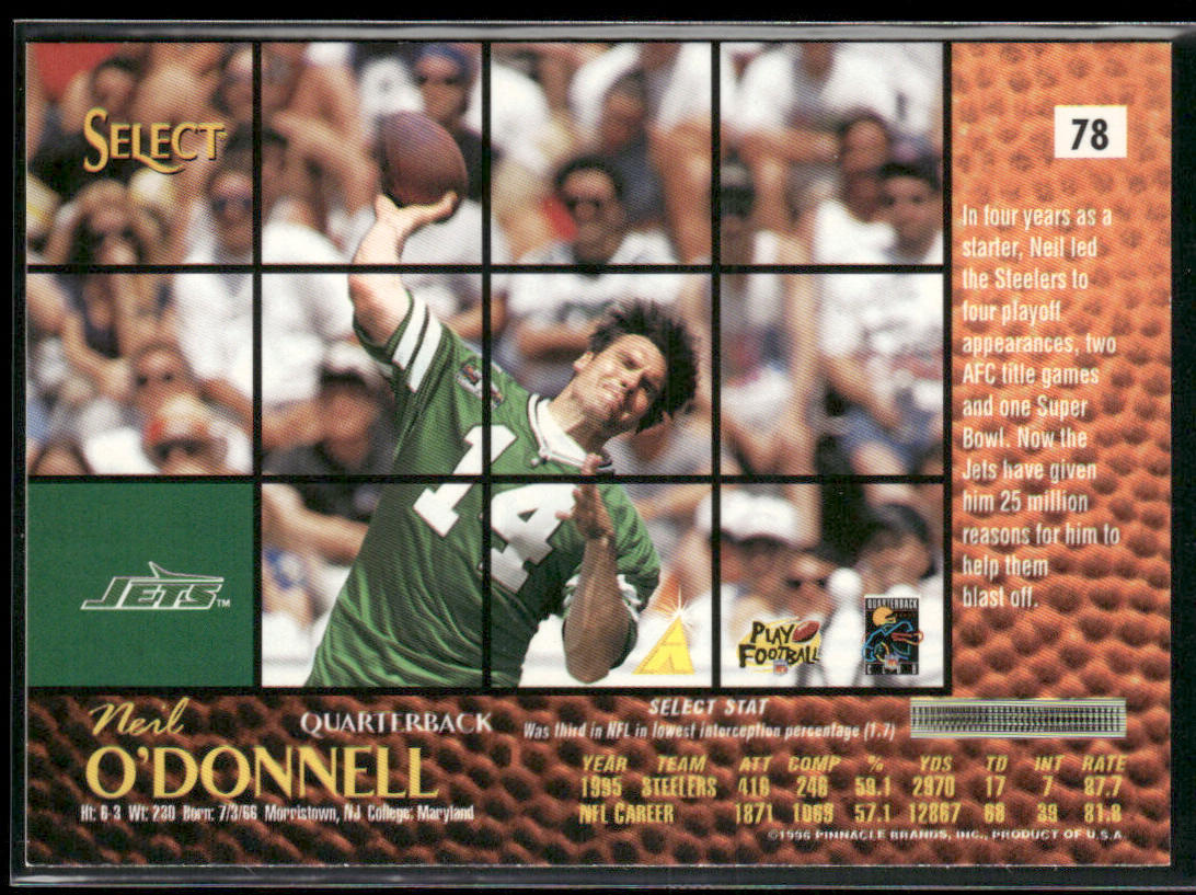 Neil O'Donnell 1996 Select #78 New York Jets