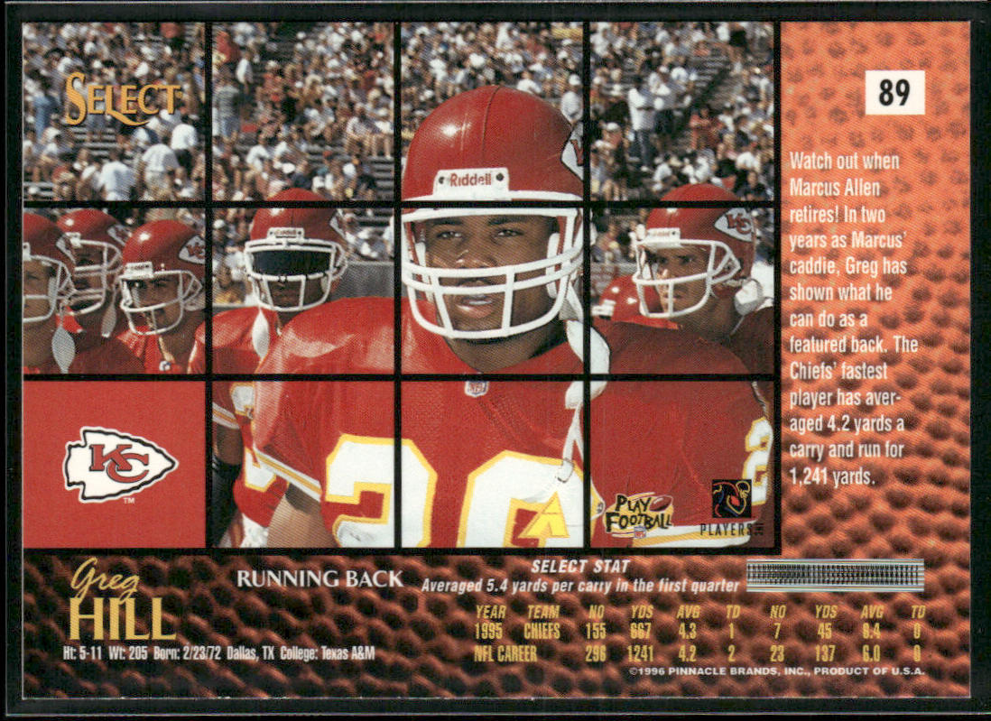 Greg Hill 1996 Select #89 Kansas City Chiefs