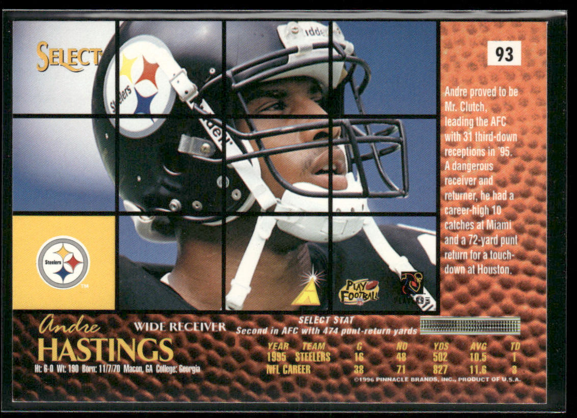 Andre Hastings 1996 Select #93 Pittsburgh Steelers