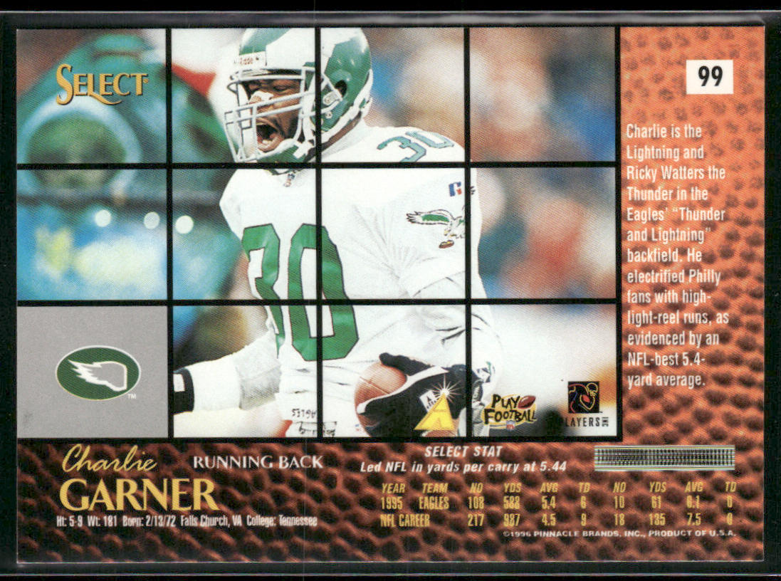Charlie Garner 1996 Select #99 Philadelphia Eagles