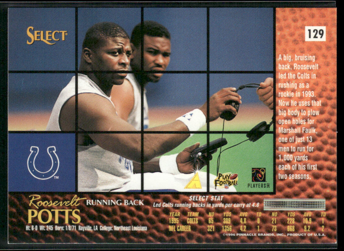 Roosevelt Potts 1996 Select #129 Indianapolis Colts