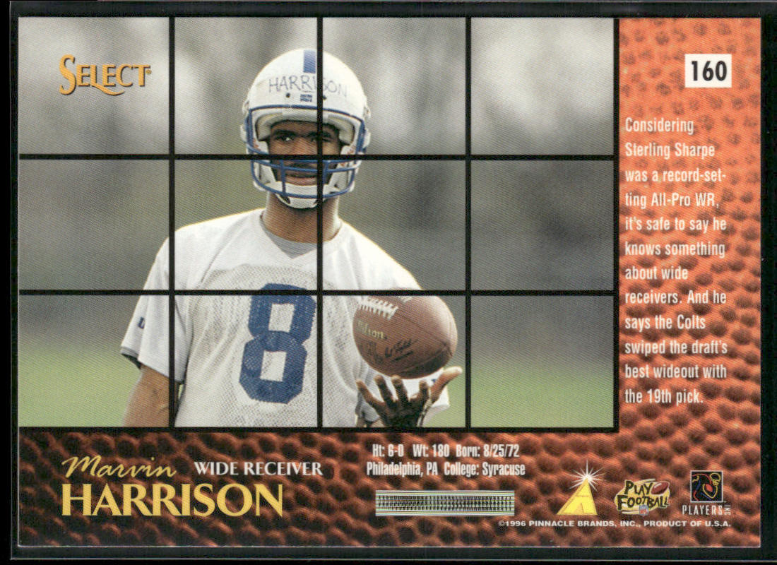 Marvin Harrison 1996 Select #160 RC Indianapolis Colts