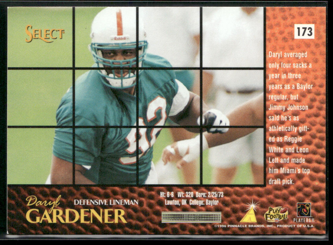 Daryl Gardener 1996 Select #173 RC Miami Dolphins