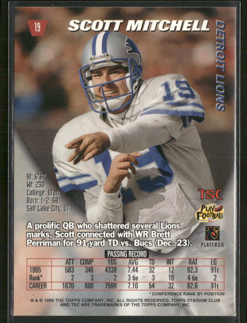 Scott Mitchell 1996 Stadium Club #19 Detroit Lions