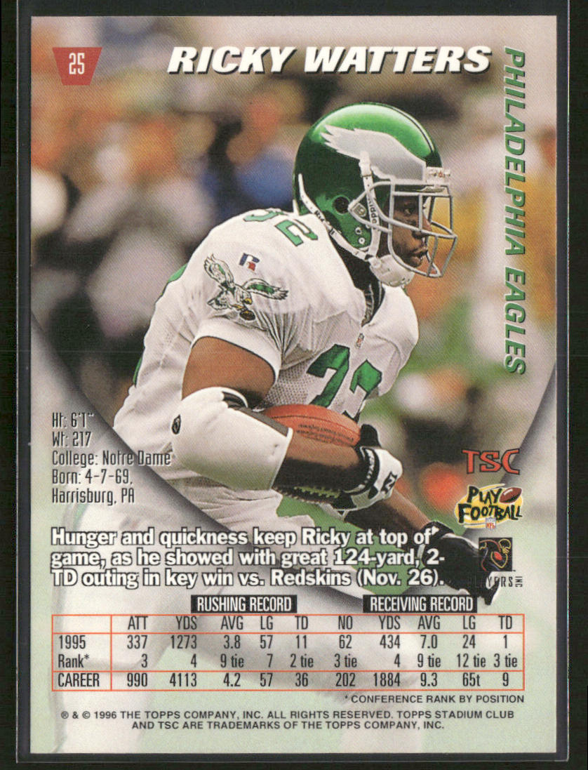 Ricky Watters 1996 Stadium Club #25 Philadelphia Eagles