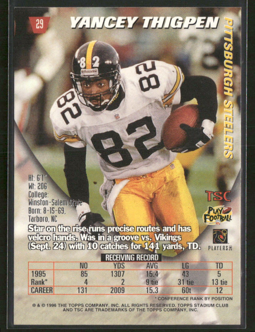 Yancey Thigpen 1996 Stadium Club #29 Pittsburgh Steelers