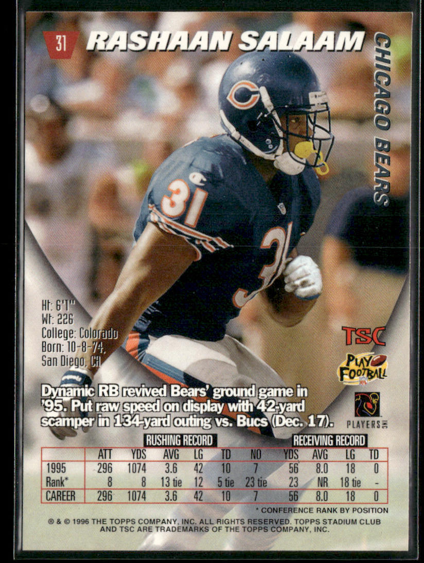 Rashaan Salaam 1996 Stadium Club #31 Chicago Bears
