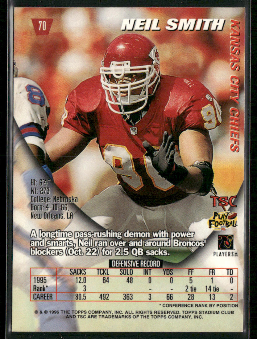 Neil Smith 1996 Stadium Club #70 Kansas City Chiefs
