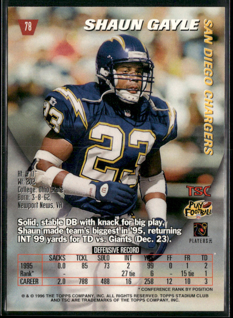 Shaun Gayle 1996 Stadium Club #78 San Diego Chargers