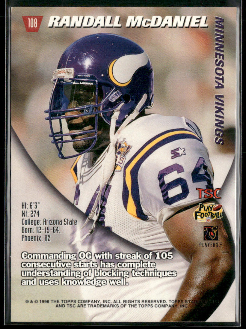Randall McDaniel 1996 Stadium Club #108 Minnesota Vikings