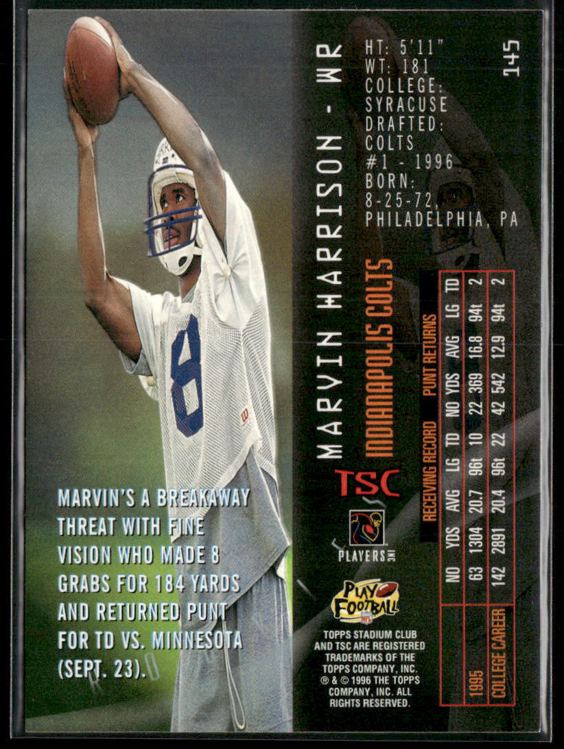 Marvin Harrison 1996 Stadium Club #145 RC Indianapolis Colts
