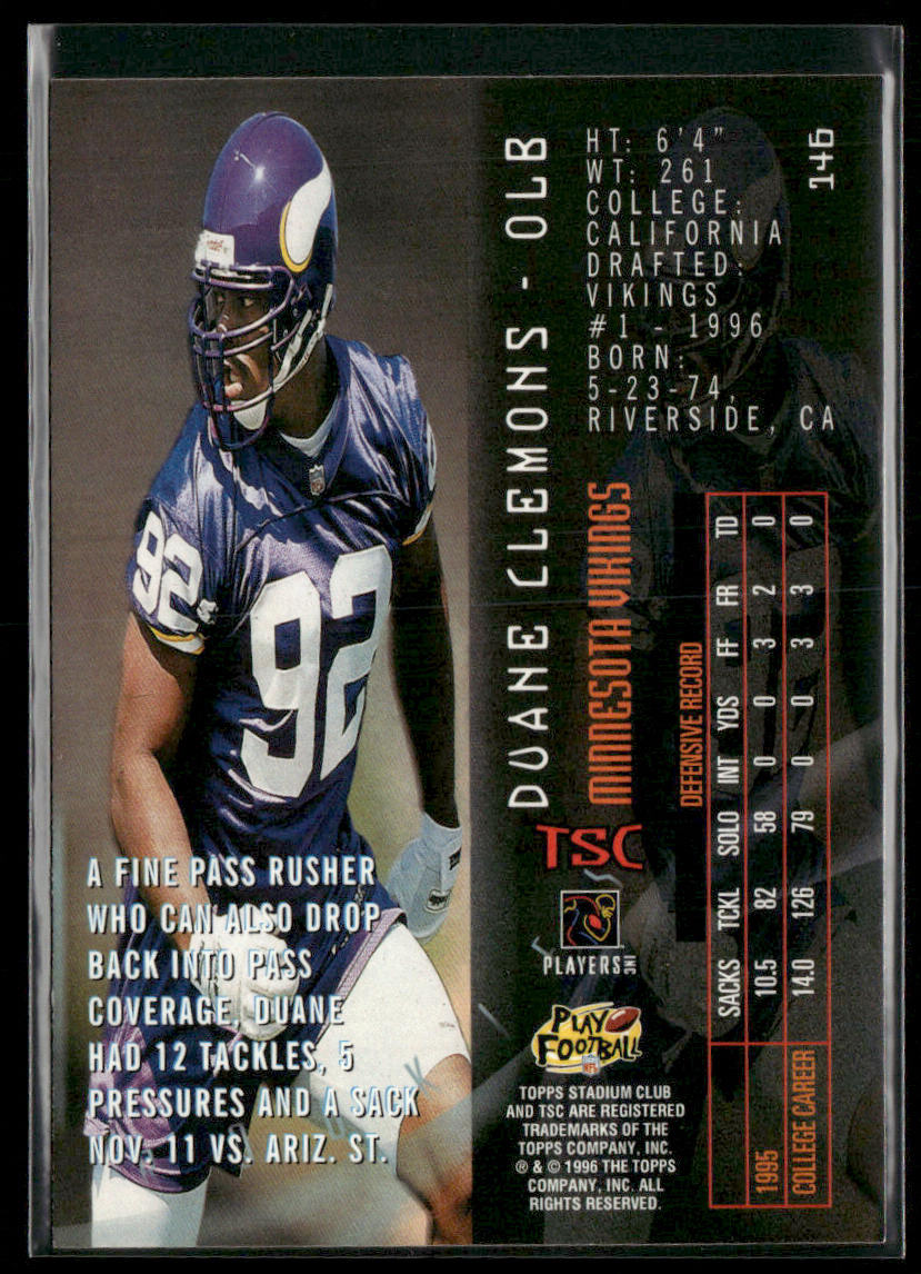 Duane Clemons 1996 Stadium Club #146 RC Minnesota Vikings