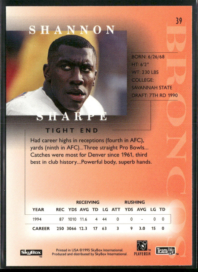 Shannon Sharpe 1995 SkyBox Premium #39 Denver Broncos
