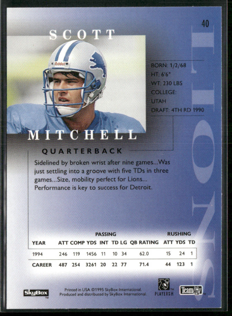 Scott Mitchell 1995 SkyBox Premium #40 Detroit Lions
