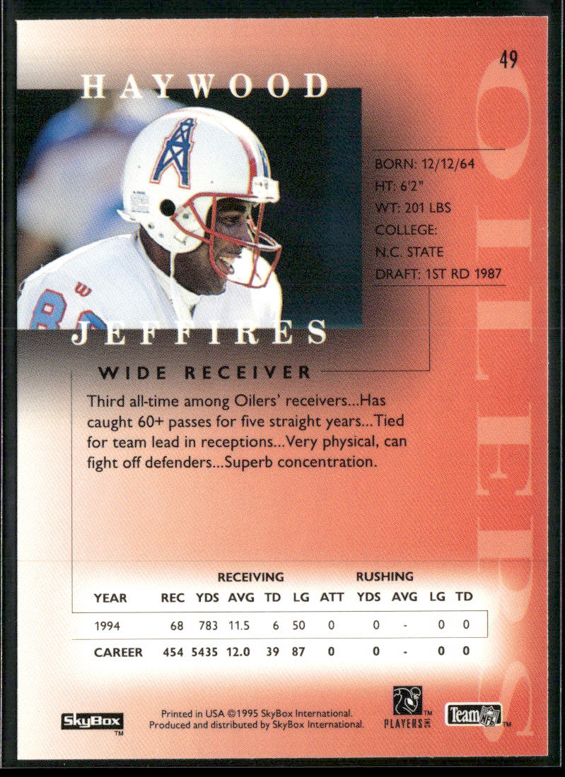 Haywood Jeffires 1995 SkyBox Premium #49 Houston Oilers